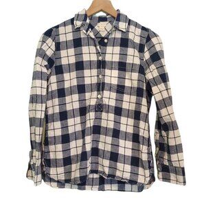 J. Crew Factory Blue & White Plaid Popover Long Sleeve Top Size XS